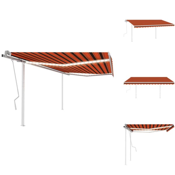 Markiisit - Living Manuaalisesti kelattava markiisi LED-valot 4x3 m oranssi/ruskea