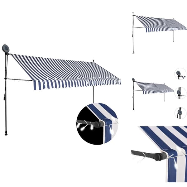 Markiisit - Living Sisäänkelattava markiisi LED-valoilla 350 cm sininen/valkoinen
