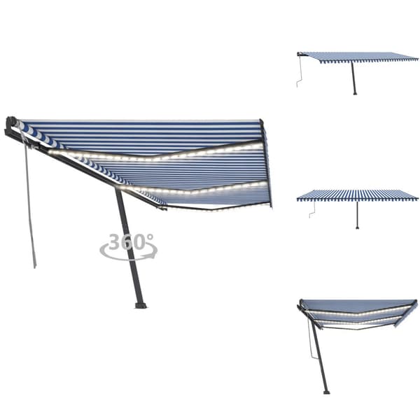Markiser - Living Markis manuellt infällbar med LED 600x300 cm blå och vit
