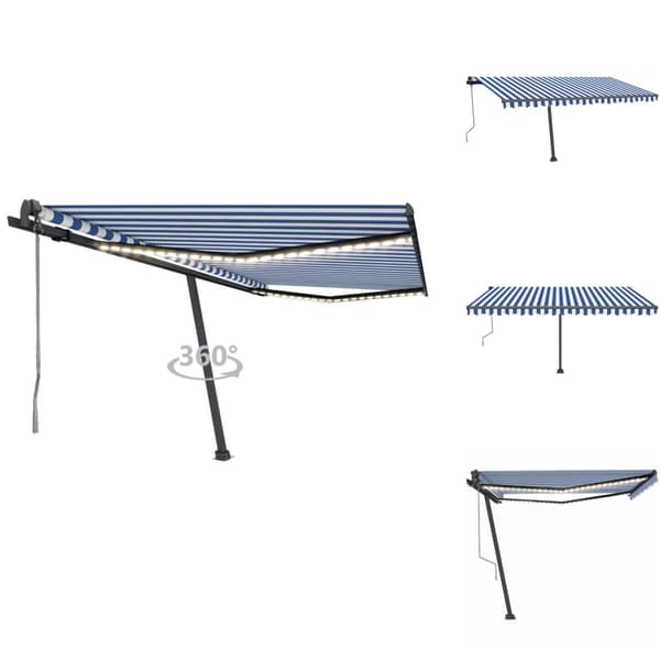 Markiser - Living Automatisk markis med vindsensor & LED 450x350 cm blå och vit