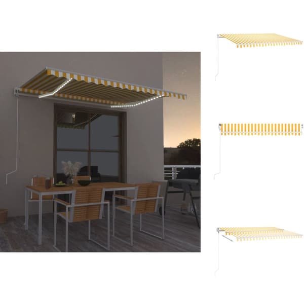 Markiser - Living markise m. LED + vindsensor 450x300 cm automatisk gul og hvid