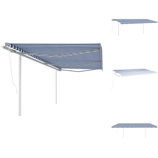Markiser - Living Markis med stolpar automatiskt infällbar 6x3 m blå/vit