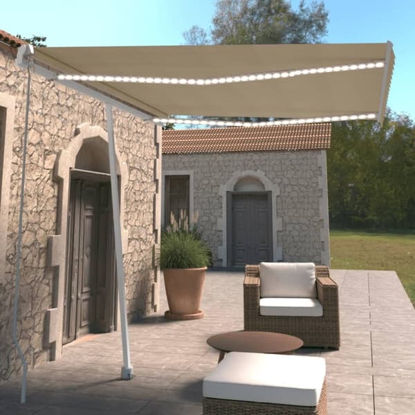 Markiser - Living markise m. LED-lys 300x250 cm manuel betjening cremefarvet