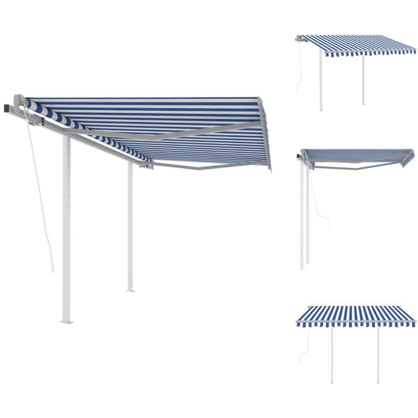 Markiser - Living Markis med stolpar automatisk infällbar 3x2,5 m blå och vit
