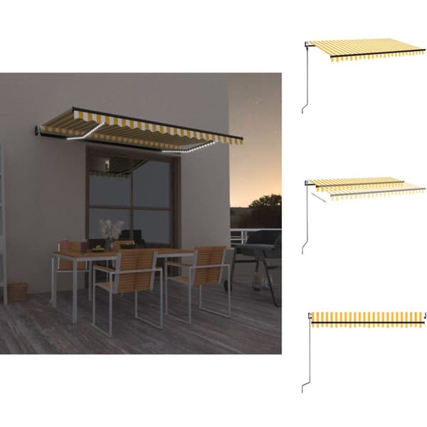 Markiser - Living markise m. LED + vindsensor 450x300 cm automatisk gul og hvid