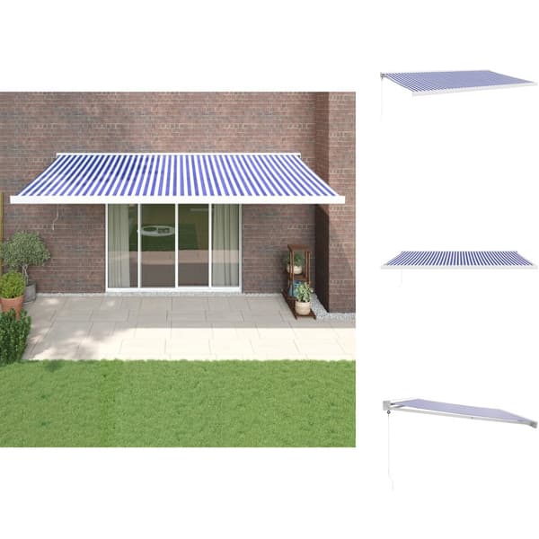 Markiser - Living foldemarkise manuel betjening 5x3 m stof aluminium blå hvid