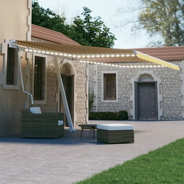 Markiser - Living markise m. LED+vindsensor 450x300 cm automatisk gul og hvid