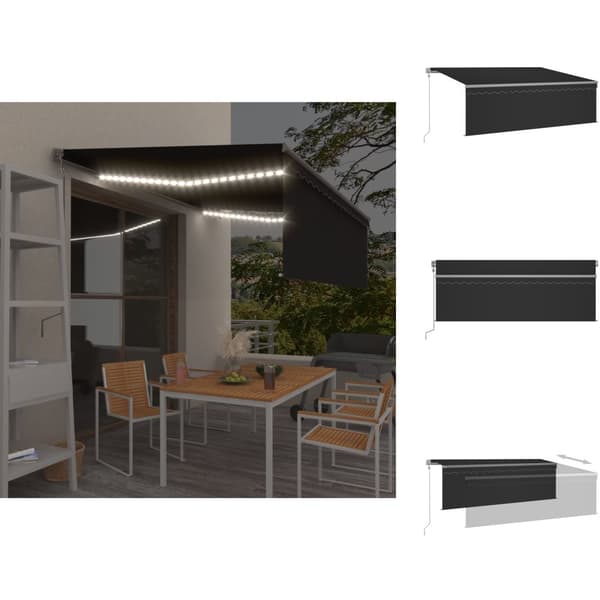 Markiser - Living markise m. gardin+LED+vindsensor 4x3 m automatisk antracitgrå