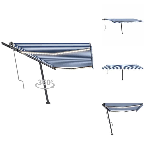 Markiser - Living Automatisk markis med vindsensor & LED 500x300 cm blå och vit