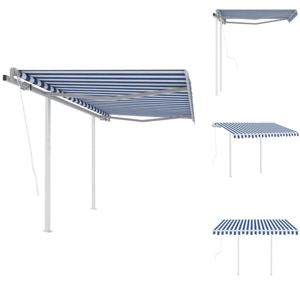 Markiser - Living Markis med stolpar automatisk infällbar 3,5x2,5 m blå och vit