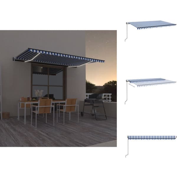 Markiser - Living Automatisk markis med vindsensor & LED 500x300 cm blå och vit