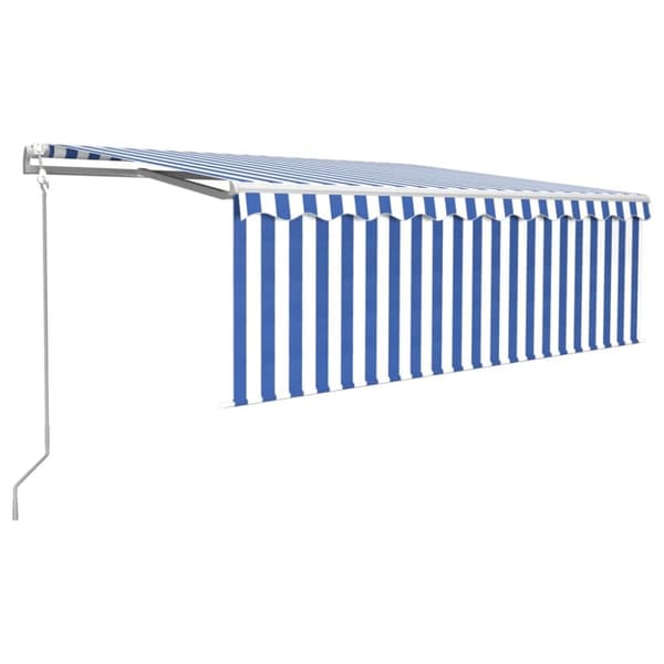 Markiser - Living Automatisk markis med rullgardin vindsensor LED 4,5x3 m blå/vit