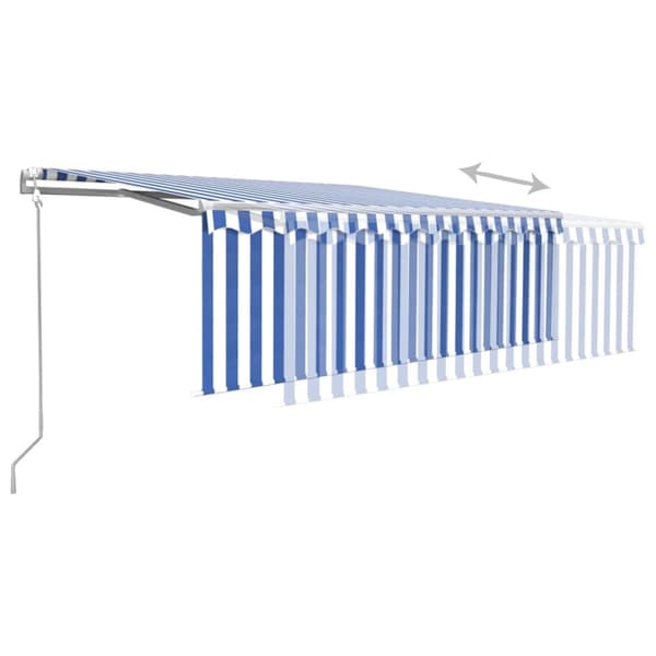 Markiser - Living Automatisk markis med rullgardin vindsensor LED 4,5x3 m blå/vit