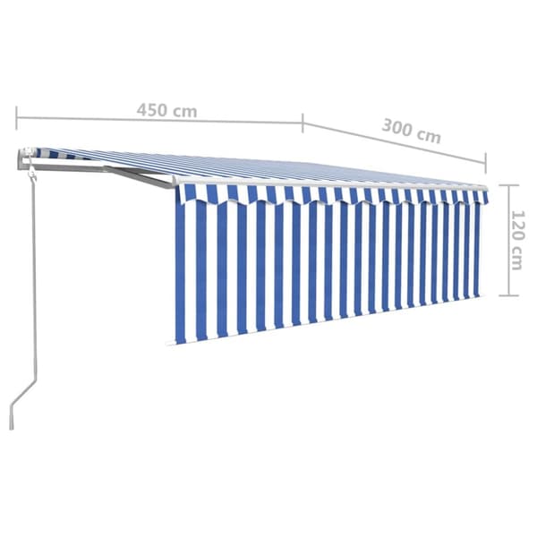 Markiser - Living Automatisk markis med rullgardin vindsensor LED 4,5x3 m blå/vit