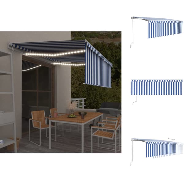 Markiser - Living Automatisk markis med rullgardin vindsensor LED 4,5x3 m blå/vit