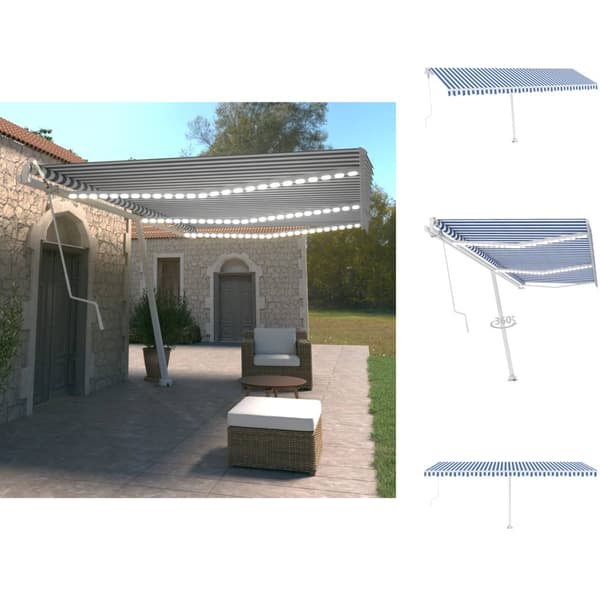 Markiisit - Living Sisäänkelattava markiisi LED/tuulisensori 600x350 cm sinivalk.