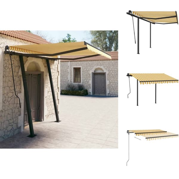 Markiser - Living markise med stolper 3,5x2,5 m automatisk betjening gul og hvid