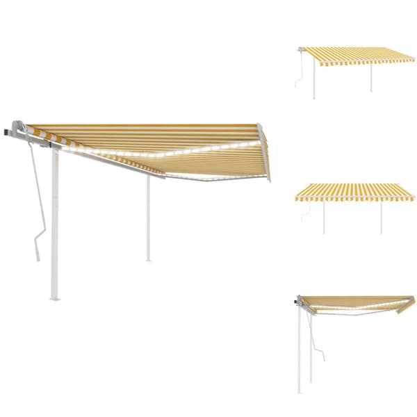 Markiisit - Living Manuaalisesti kelattava markiisi LED-valot 4x3 m keltavalkoinen
