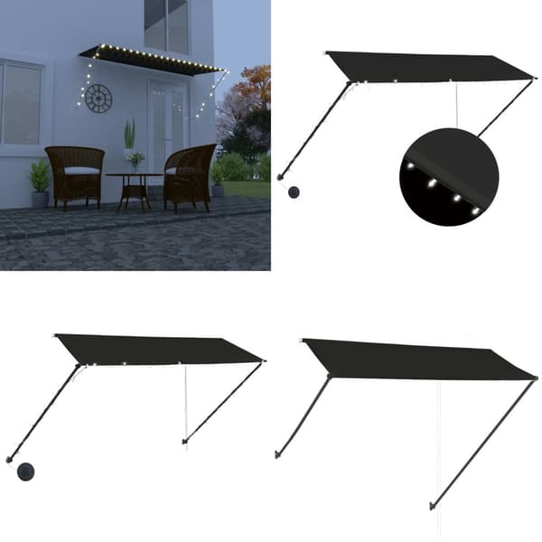 Sisäänkelattava markiisi LEDillä 300x150 cm antrasiitti - Markiisi - Markiisit - Home & Living