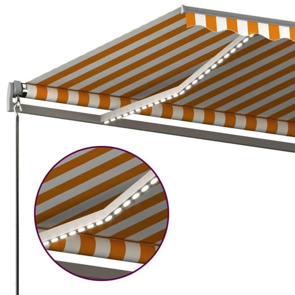 Automatisk markis med vindsensor & LED 450x350 cm gul/vit - Markis - Markiser - Home & Living