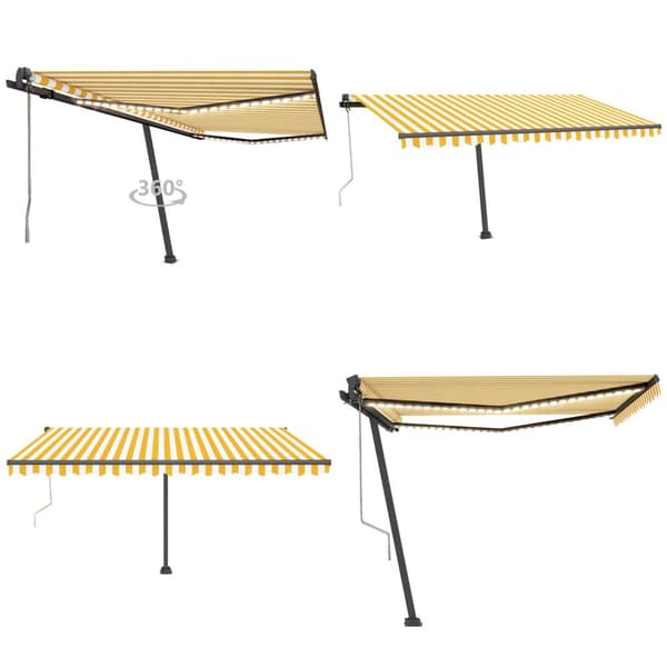 Automatisk markis med vindsensor & LED 450x350 cm gul/vit - Markis - Markiser - Home & Living