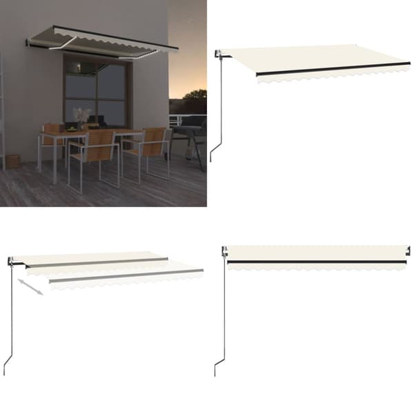 Sisäänkelattava markiisi LED/tuulisensori 450x350 cm kerma - Sisäänkelattava Markiisi - Sisäänkelattavat Markiisit - Home & Living