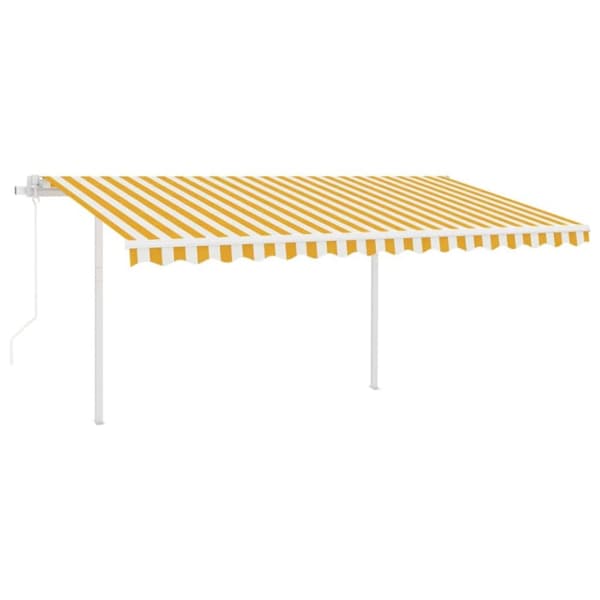 Markis med stolpar automatiskt infällbar 4,5x3 m gul och vit - Markis - Markiser - Home & Living