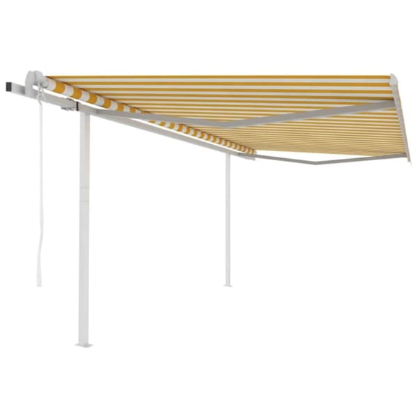 Markis med stolpar automatiskt infällbar 4,5x3 m gul och vit - Markis - Markiser - Home & Living
