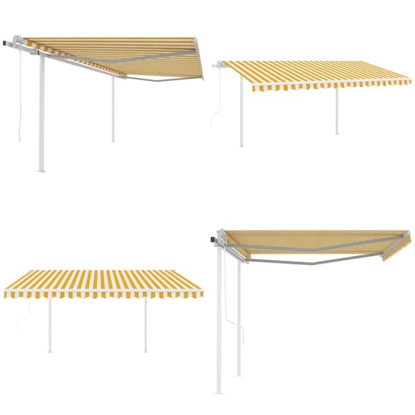 Markis med stolpar automatiskt infällbar 4,5x3 m gul och vit - Markis - Markiser - Home & Living