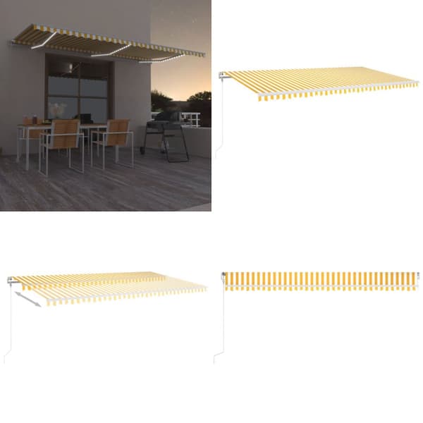 Automatisk markis med vindsensor & LED 600x350 cm gul/vit - Markis - Markiser - Home & Living