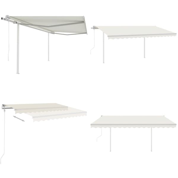 Markis med stolpar automatisk infällbar 4x3,5 m gräddvit - Markis - Markiser - Home & Living