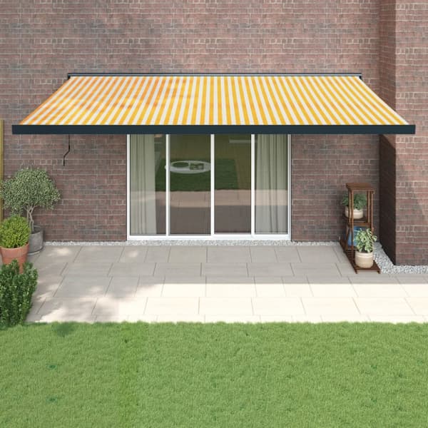 Markis infällbar gul och vit 5x3 m tyg&aluminium - Infällbar Markis - Infällbara Markiser - Home & Living