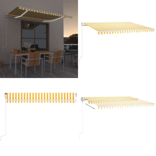 Automatisk markis med vindsensor & LED 450x300 cm gul/vit - Markis - Markiser - Home & Living