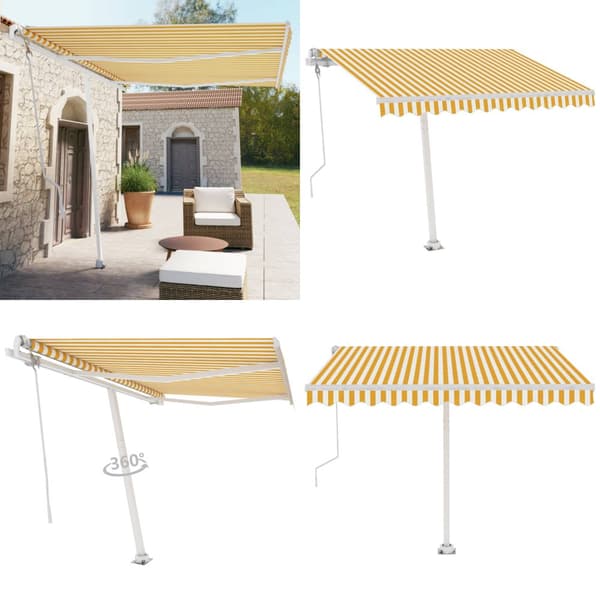 Fristående markis automatisk 350x250 cm gul/vit - Markis - Markiser - Home & Living