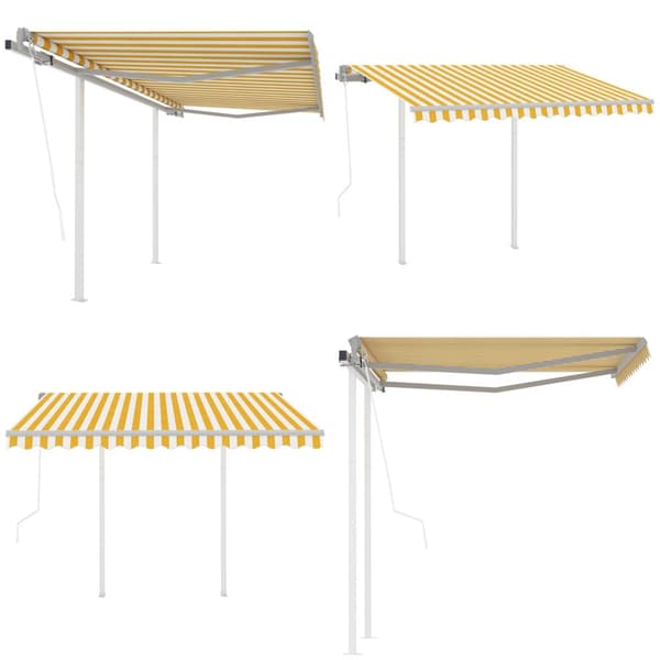 Markis med stolpar automatisk infällbar 3,5x2,5 m gul och vit - Markis - Markiser - Home & Living