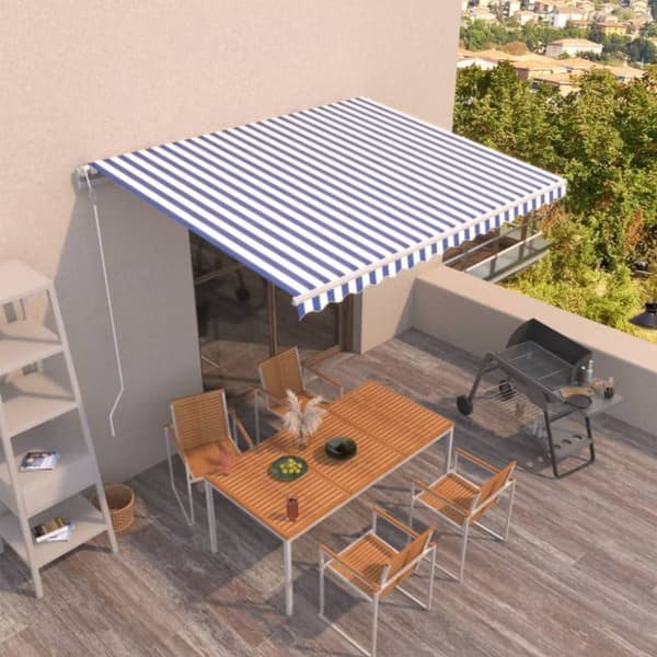 Automaattisesti sisäänkelattava markiisi 400x350 cm sinivalk. - Sisäänkelattava Markiisi - Sisäänkelattavat Markiisit - Home & Living