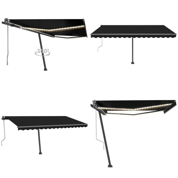 Markise m. LED + vindsensor 450x300 cm automatisk antracitgrå - Foldbar Markise - Foldbare Markiser - Home & Living
