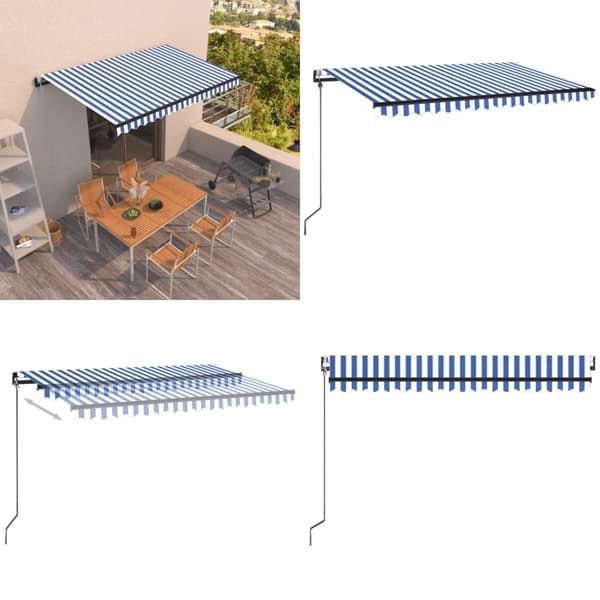 Automaattisesti sisäänkelattava markiisi 450x350cm sinivalk. - Sisäänkelattava Markiisi - Sisäänkelattavat Markiisit - Home & Living