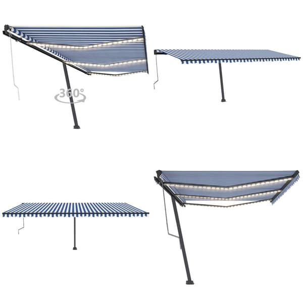 Sisäänkelattava markiisi LED/tuulisensori 600x300 cm sinivalk. - Sisäänkelattava Markiisi - Sisäänkelattavat Markiisit - Home & Living