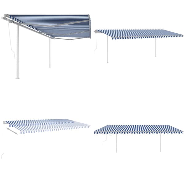 Markis med stolpar automatiskt infällbar 6x3 m blå/vit - Markis - Markiser - Home & Living