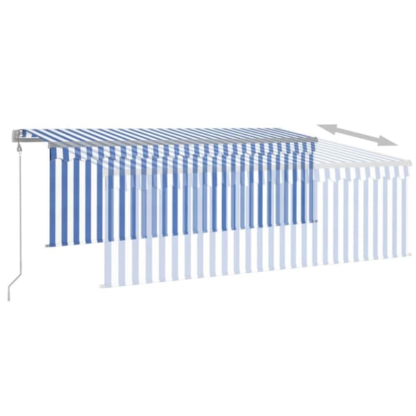 Automatisk markis med rullgardin vindsensor LED 4,5x3 m blå/vit - Markis - Markiser - Home & Living