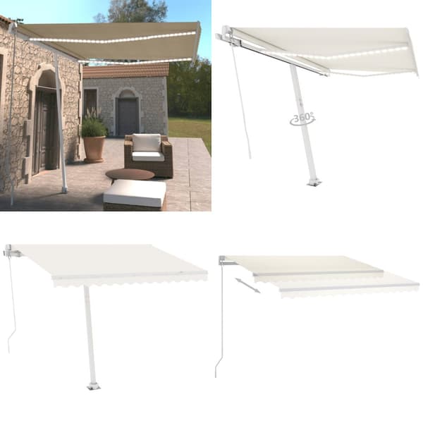 Markis manuellt infällbar med LED 300x250 cm gräddvit - Solskydd - Solskärm - Home & Living
