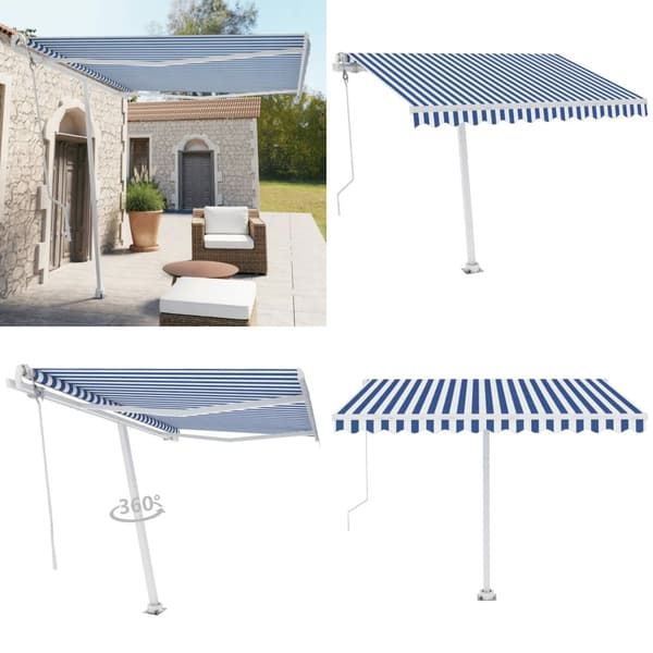 Vapaasti seisova sisäänkelattava markiisi 300x250 cm sinivalk. - Sisäänkelattava Markiisi - Sisäänkelattavat Markiisit - Home & Living