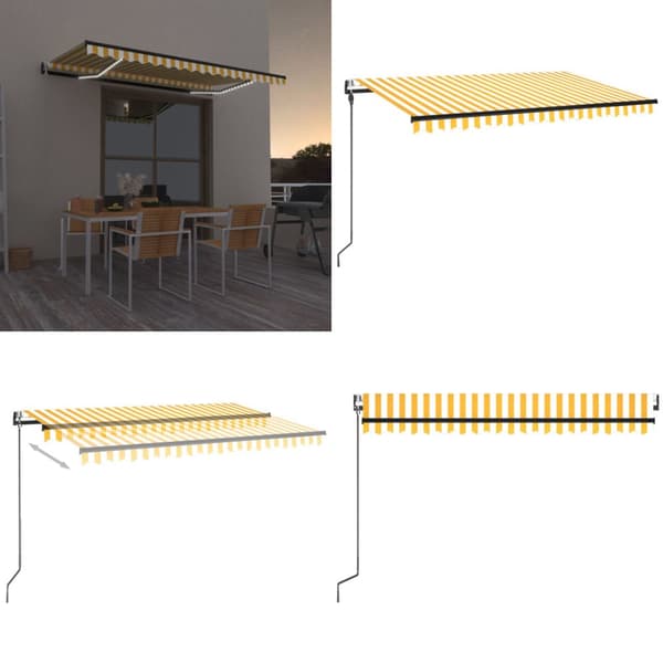 Markise m. LED + vindsensor 450x300 cm automatisk gul og hvid - Foldbar Markise - Foldbare Markiser - Home & Living