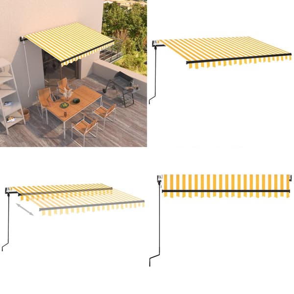 Markise 350x250 cm automatisk betjening gul og hvid - Foldbar Markise - Foldbare Markiser - Home & Living