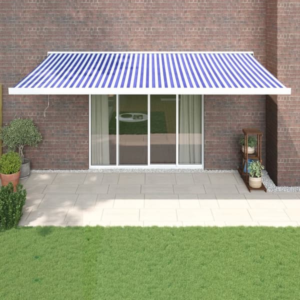 Foldemarkise manuel betjening 5x3 m stof aluminium blå hvid - Markise - Markiser - Home & Living