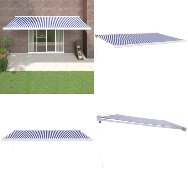 Foldemarkise manuel betjening 5x3 m stof aluminium blå hvid - Markise - Markiser - Home & Living