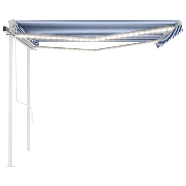 Automatisk markis med vindsensor & LED 4,5x3 m blå och vit - Markis - Markiser - Home & Living