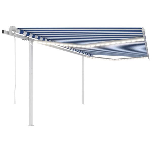 Automatisk markis med vindsensor & LED 4,5x3 m blå och vit - Markis - Markiser - Home & Living