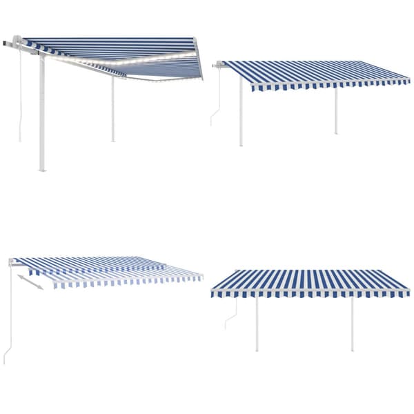 Automatisk markis med vindsensor & LED 4,5x3 m blå och vit - Markis - Markiser - Home & Living
